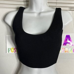 Babaton Black Ribbed Knit Crop Top